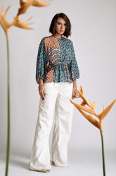 Easy Boho Top Blue Printed